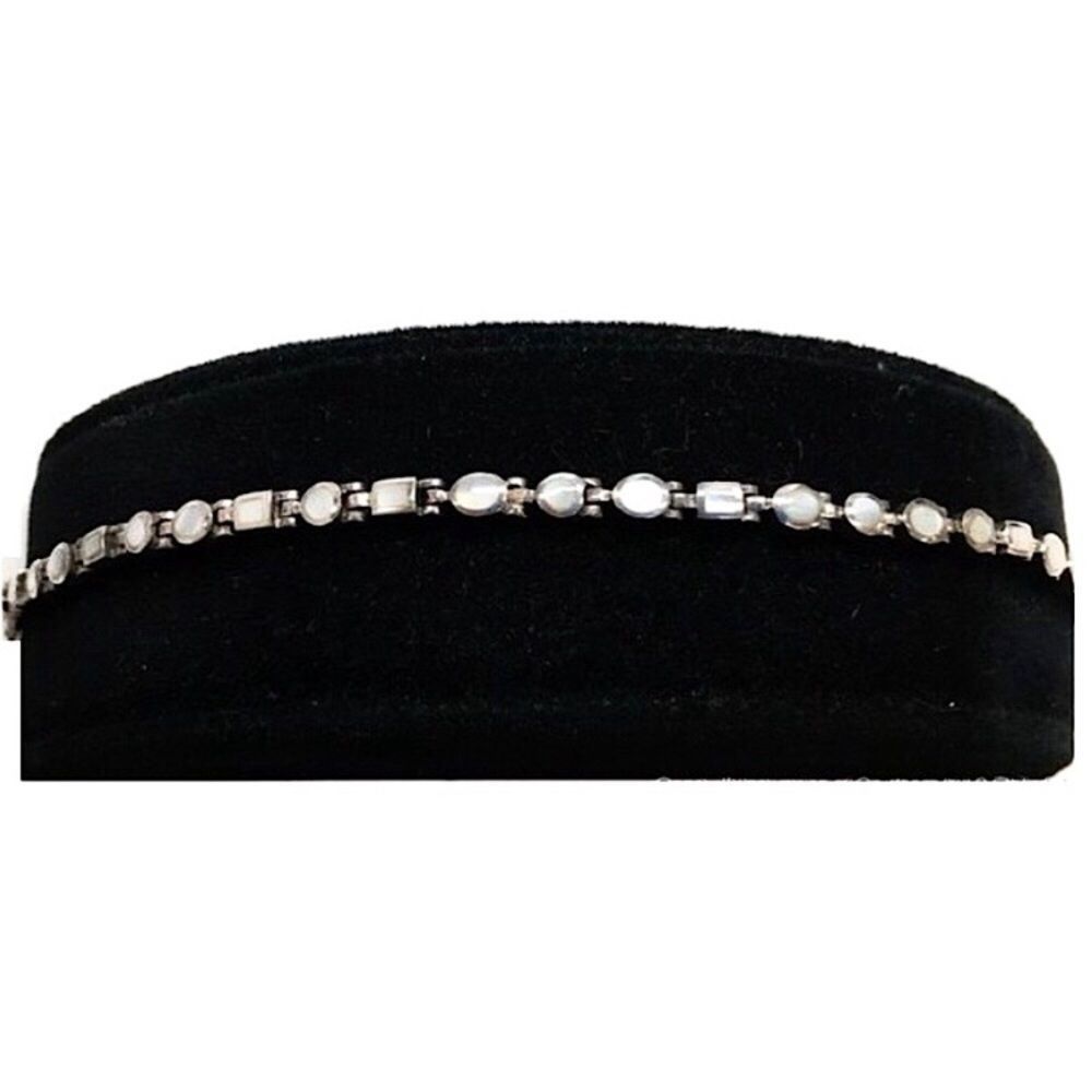 VINTAGE Mother of Pearl Sterling Silver Linked Bracelet